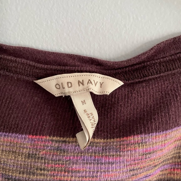 Striped Short-sleeve Tee w/ Button Neckline M - Picture 4 of 4